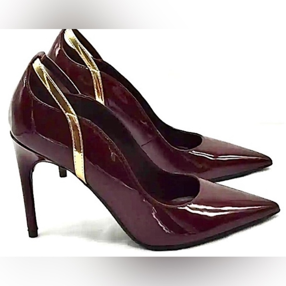 Marc Fisher Garlene Burgundy/Gold Patent Leather Pointed Toe Pumps